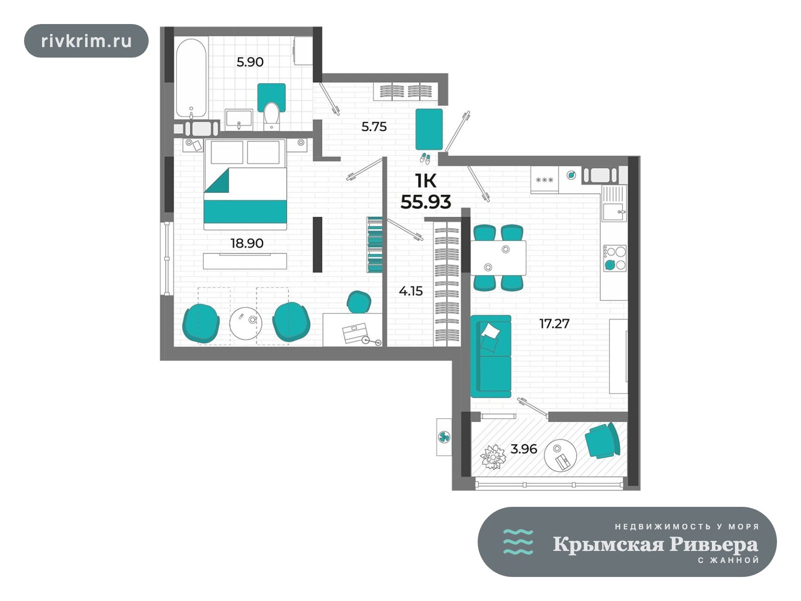 Евпатория ЖК "Мойнако Ривьера" 1-комнатная квартира 56 м²