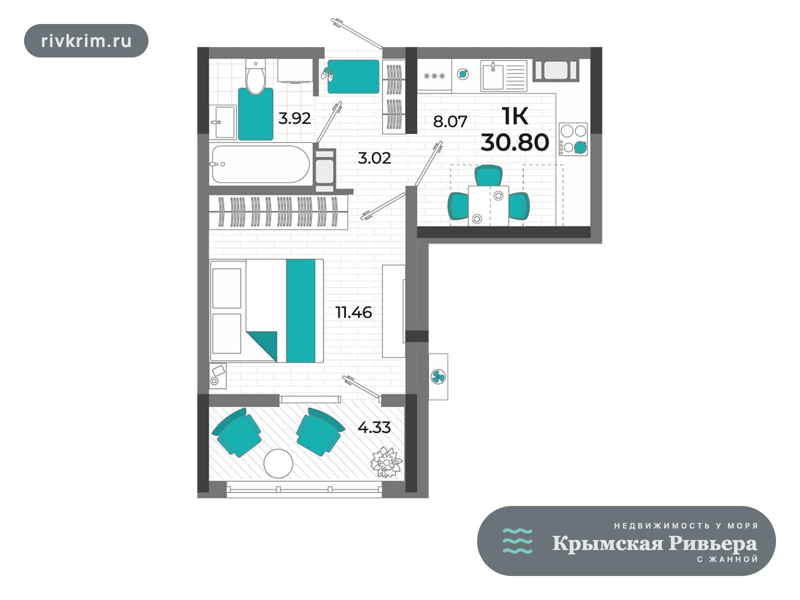 Евпатория ЖК "Мойнако Ривьера" 1-комнатная квартира 31 м²